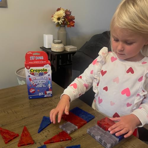 Image of CreateOn Crayola Red, White & Blue PIP Magnetic Tiles 27pc, Magnetic Kids' Building Toys, STEM Learning Travel Toys for Boys and Girls, 27-Piece Set