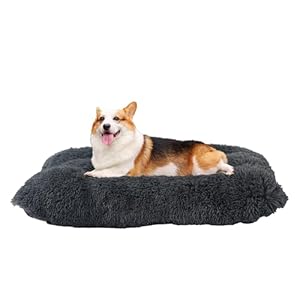 Hundebett, Flauschige Hundematten, Länger Plüsch Hundekissen, Waschbar, rutschfeste Unterseite, 90 cm für Mittelgroße Hunde, Dunkelgrau