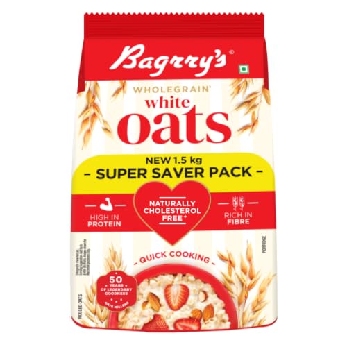 Image of Bagrry's White Oats 1.5kg | Instant Breakfast Cereal | Whole Grain | High Fibre & Protein | Non-GMO & No Added Preservatives | Instant Oats