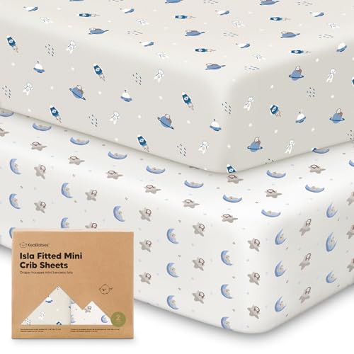 Image of Pack and Play Sheets Fitted - 2-Pack Mini Crib Sheets for Pack N Play Mattress 38x26, Soft & Cozy, Neutral Toddler Playard Bedding, Snug Fitted Mini Baby Crib Mattress Cover Boy, Girl (Cosmo)