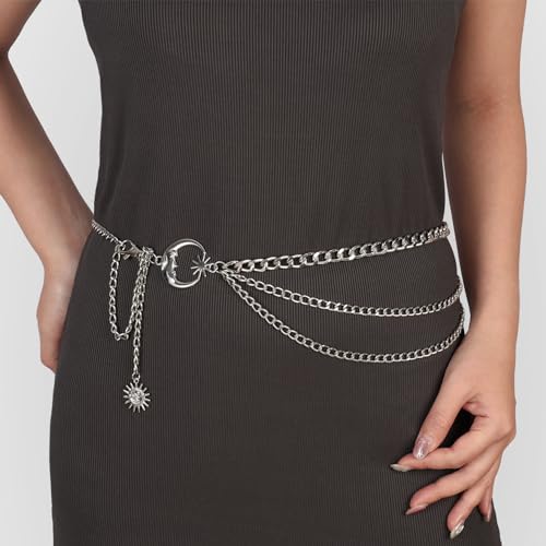 MILAKOO 3 Layered Metal Waist Chain Belt for Women Moon & Sun Belly Belt Body Chain Jewelry for Dress Jeans4