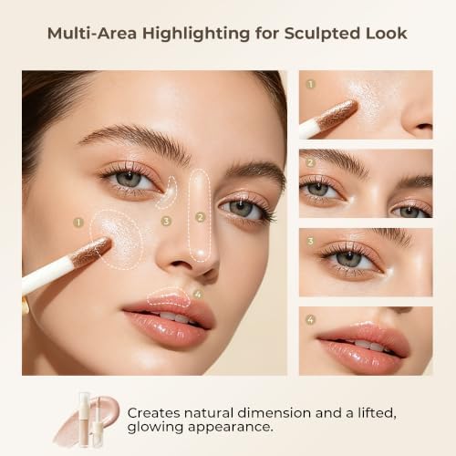 Loffeyo Dual-Ended Liquid Highlighter, Champagne Glow Brightening Serum - 4