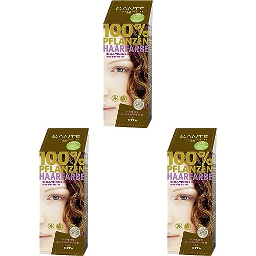 SANTE Naturkosmetik Pflanzen-Haarfarbe Pulver Terra - Braun, Hennapulver, 100 g (3er Pack)