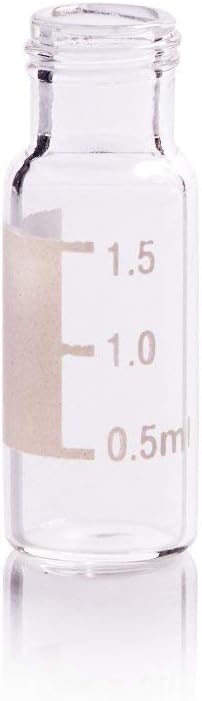 Membrane Solutions Autosampler Vials 2mL Clear Glass Sample Vials 9-425 Screw top Threaded Vial with Write-on Spot and Graduations, Case of 100