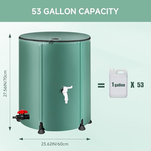 Collapsible Rain Barrel Water Storage Containers-53 Gallon Portable Rainwater Collect System Water Tank to Collect Rainwater from Gutter Downspout Water Catcher with Spigots,Filter&Overflow Kits - Image 5