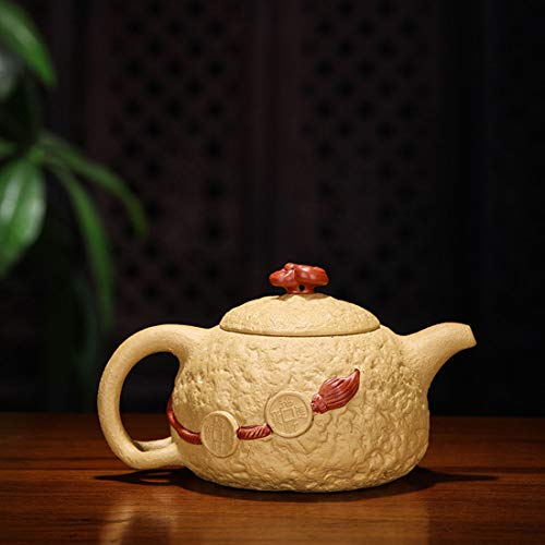 Image of Teapot Chinese Zisha Clay Tea Pot Ceramics Handmade Gongchun Lucky Money Toad Tea Pot Yellow Golden Duan Mud Kungfu Kettle (Fengshui-Wealth spittor)