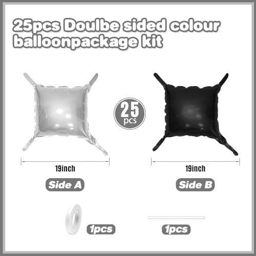 Image of Black and Silver Double Sided Square Foil Balloons Wall,19 Inches Chrome Silver Metallic Foil Balloons Tunnel Arch Kit for 2026 Graduation Decorations,Anniversary Birthday Party Background Decoration