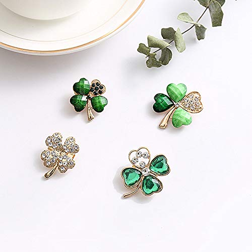 Image of TAORANJU Four Leaf Clover Brooches for Women, 8 Pcs Rhinestone Brooch Pins for St. Patrick's Day Accessories, Crystal Lapel Pins for Women Girls Wedding Party and Holiday Jewelry Gift
