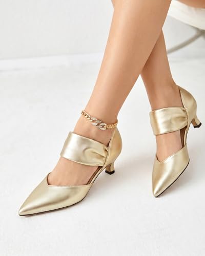Image of Coutgo Womens Low Kitten Heel Dress Shoes Pointed Toe Slip on Ankle Strap Cutout Elegant Party Wedding Pumps