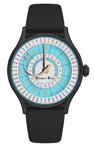 Image of DOUBLERUN Black Case Silicone Strap, 24-Hour Display, Roman Numerals, Analog Watch