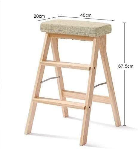 OKUOKA Step Stool Folding Step Ladder Household Multifunction Portable 3 Steps Ladder Moving Kitchen Chair Wooden Bar Counter High Stool Step Stool (Color : Beige)