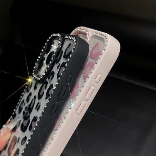 Coque iPhone 15 Pro Max rigide léopard rose pailletée chic pour fille - 5