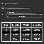 150 PCS Cable Zip Ties High Duty, Self-Locking Cable Straps 4+8+12 Inch, Durable Auto-Locing Cord Wraps (Noir)