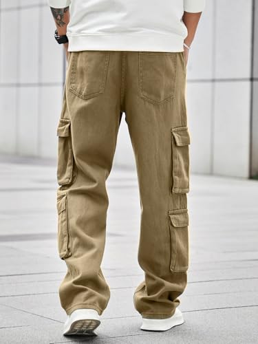 Image of Men's 8 Pocket Cargo Pants | Premium Cotton Twill Baggy Fit Trousers | Stretchable Casual Streetwear Cargos | Mid Rise