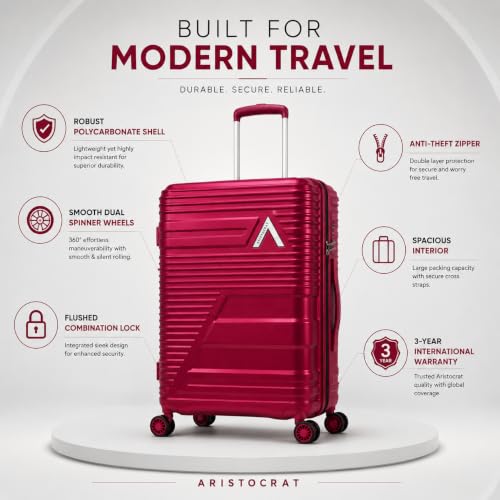 Image of Aristocrat Lineo Polycarbonate (RED, Set of 3 (55cm /65cm /75cm)) | Shell Luggage with Combination Lock Dual Wheel Antitheft Zipper Spacious Interior
