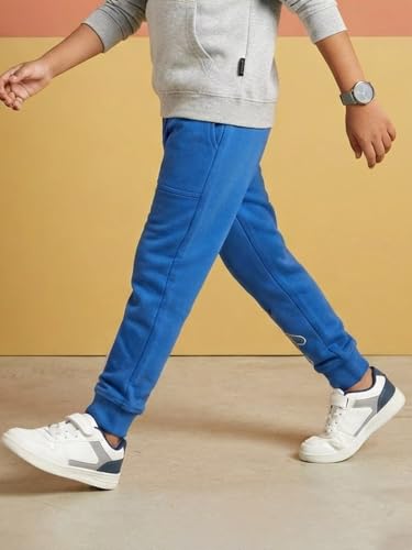 Image of KiddoPanti Boys Solid Fleece Track Pants | Cotton Poly Fleece Fabric | Ankle Length Bottom Rib | 2 Front Patch Pocket | Elastic Waist & Drawcord | Jogger Track Pants for Boys