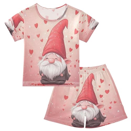 ALAZA Gnomes Love Valentines Cute Pajamas Set Short Sleeve Cotton Sleepwear Summer Pjs 2 Piece 5-14Y