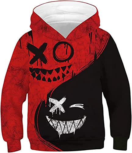 Raincol 3D Print Boys Hoodies Graphic Cool Pullover Sweatshirts Novelty Clothes For Kids Girls 14-16T Black Red #TOP26