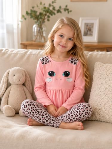 Image of Girls Fall Winter Outfits Cartoon Animal Long Sleeve Crewneck Sweatshirt Top+Sweatpant 2 Piece Clothing Set 3-9T
