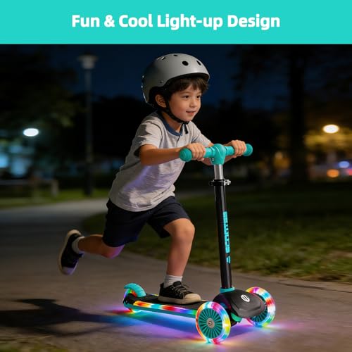 Image of KORIMEFA Scooter for Kids Ages 3-8 with Light-Up Wheels & Deck, 3-Wheel Toddler Scooter with Adjustable Height, Anti-Slip Deck, Lean-to-Steer