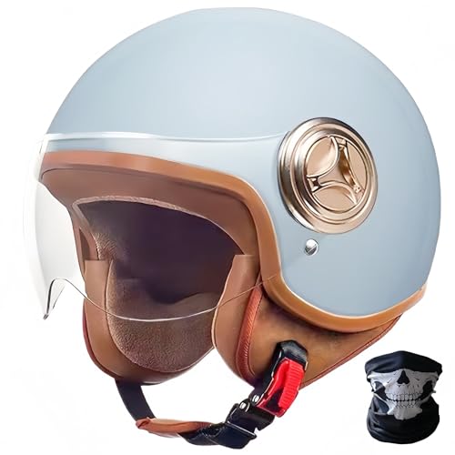 Casco jet retro homologado para motocicleta ciclomotor y scooter con visera 3/4