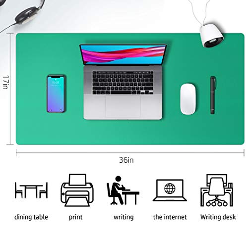 Image of Aothia Leather Desk Pad Protector, Mouse Pad, Office Mat, Non-Slip PU Leather Blotter, Laptop Pad, Waterproof Writing Pad for Office and Home (36 inch x 17 inch, Vivid Green)