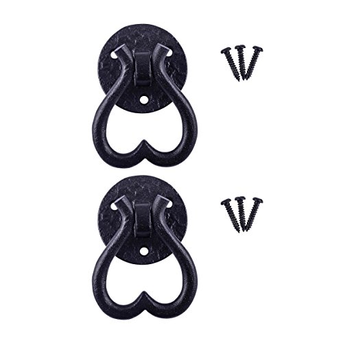 Renovators Supply Manufacturing Black Wrought Iron Cabinet Drawer Heart Drop Ring Pull Antique Vintage RSF Rust-Resistant Powder Coat Finish with Mounting Hardware