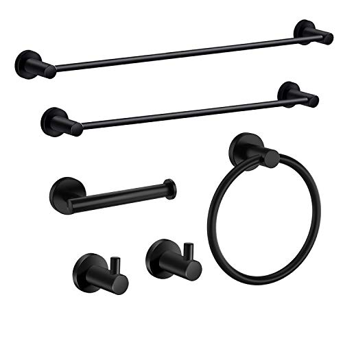 MARMOLUX ACC Bathroom Towel Rack Set Black Bathroom Towel Bar Set-6 Pices Bathroom Hardware Hand Towel Holders, Stainless Steel Wall Mounted Bathroom Fixtures 9110BK Series Matte Black