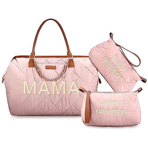 Baybou Mommy Bag for Hospital Baby Diaper Bag Tote Large Baby Diaper Travel Hospital Bag for Labor and Delivery Essentials Mama Baby Diaper Bag with Changing Pad Organizing Pouches (Blush Pink 3PC)