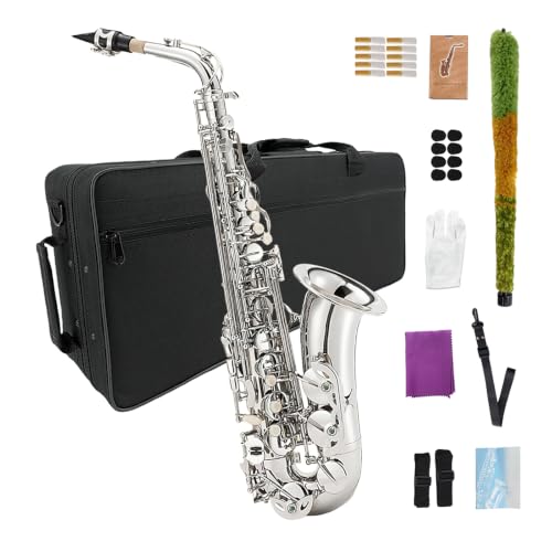 Image of Beginner Alto Saxophone, E Flat - Complete Starter Kit with Case & 10 Reeds, for Adults & Students, Easy to Play for School Band & Practice