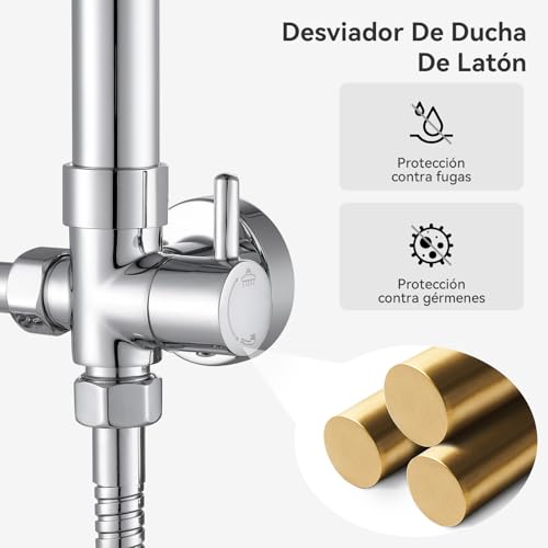 Miniatura 7 de Auralum Columna Ducha Sin Grifo Con Diversor De Latón, Rociador Ducha 25 25 Cm Cuadrado, Barra De Ducha Altura Regulable 74-109cm, Duchas De Baño Columna Compatible Con Orificios Existentes, Cromo
