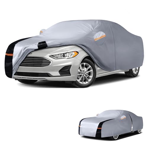 Image of Multi-Layer Car Cover Custom Fit for Ford Fusion(205-2026), 100% Waterproof All Weather for Automobiles, Gift with Towel, Heavy Duty Car Covers for Rain Sun UV Protection with Door Zipper