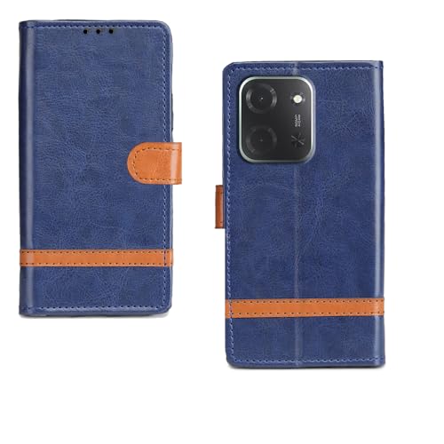 Image of amazon basics Poco C85 5G Flip Cover | Card Pockets Wallet & Stand | Flip Cover for Poco C85 5G (Blue Stripes)