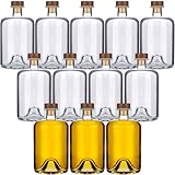 Liengoron 12PCS Glass Bottles with Cork 375ml Empty Liquor Bottle 12oz Empty Wine Bottle with T-Top Wood Caps Glass Bottles with Airtight Lid Brewing Wine Bottles for Wine Beverages Drinks Beer Soda