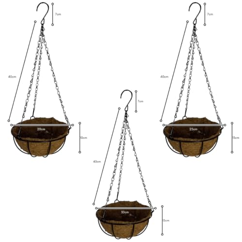 3 Vasos de Fibra de Coco para Plantas Suspenso com Corrente
