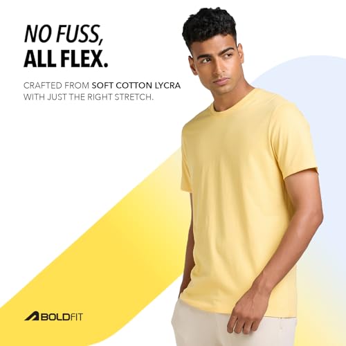 Image of Boldfit Tshirt for Man, Crew Neck Regular Fit Mens Tshirt, Half Sleeves Plain Soft Cotton Blend T Shirt, Breathable Everyday Comfort, Timeless Style & Fade-Resistant Fabric Ideal for All Body Types