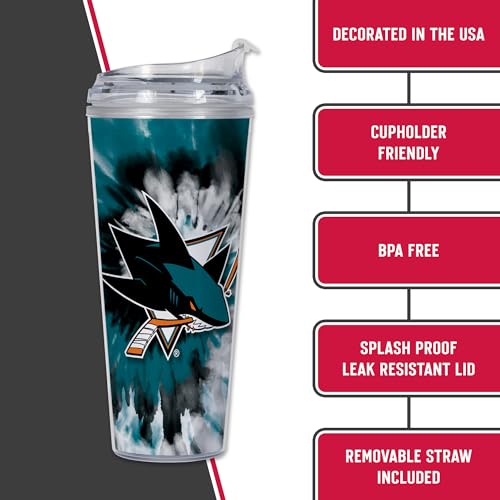 Image of Rico Industries NHL Hockey Team Color Tie Dye 24oz Metallic Acrylic Tumbler with Hinged Lid, Officially Licensed Double Wall Tumbler with Straw