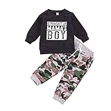 Babykleidung Set Baby Mädchen Junge Sweatshirt Langarm Shirts + Pants Herbst Winter Outfit (Schwarz+Camo, 6-12 Monate)