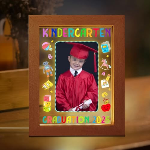 Dicodes Personalizzato Kindergarten Graduation Picture Frame Notte Luce Personalizzata Foto Prescolare Pre-K 2025 Graduazione Led Lampada Regali per Bambini Studenti Figlia Figlio (Verticale)