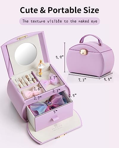 Vlando Musical Jewelry Box For Girls With Drawer, Stickers For Children Day Gift, Leather Half Moon Jewelry Box For Kids, Ideal For Bedroom Decoration Or Birthday Christmas Gifts For Girls, Purple #TOP1