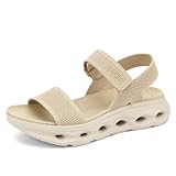 UBFEN Womens Walking Hiking Sandals Comfortable Arch Support Non Slip Adjustable Straps Cushioned Footbed Platform Sport Water Sandals Summer Beige Size US 8