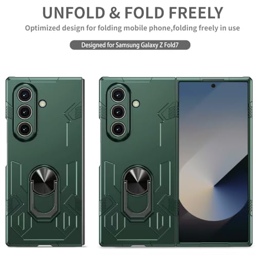 Image of amazon basics Shield Armor Pro Case for Samsung Galaxy Z Fold 7 Ring Holder Stand Back Case Cover for Samsung Galaxy Z Fold 7 - Green
