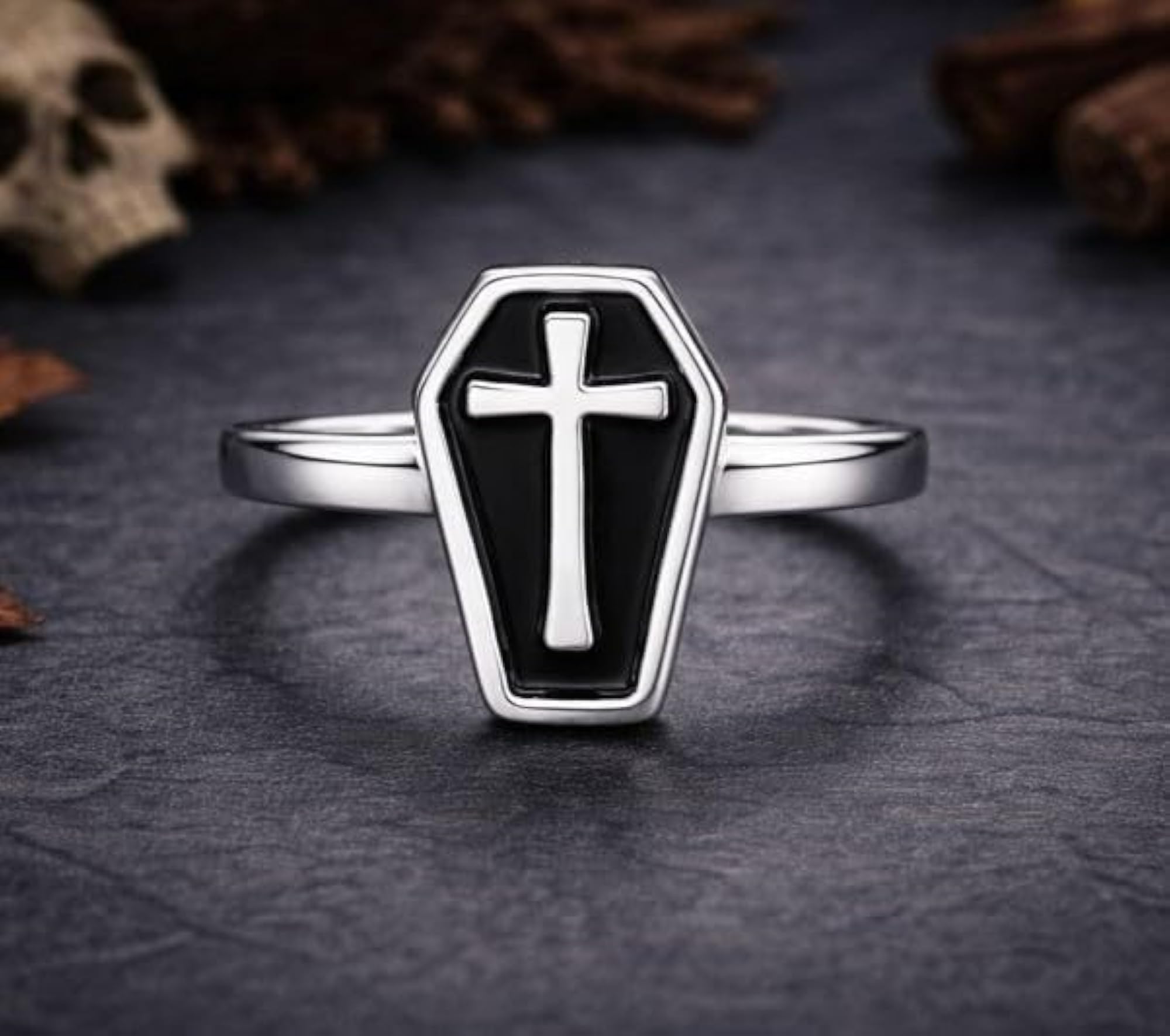 Gothic Black Enamel Cross Stainless Steel Ring