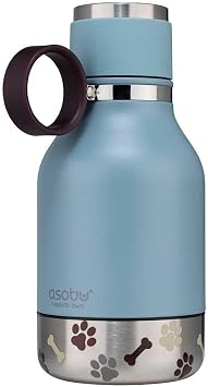 Asobu Dog Bowl Attached to Stainless Steel Insulated Travel Bottle for Human 37oz/1.1 Liter Blue