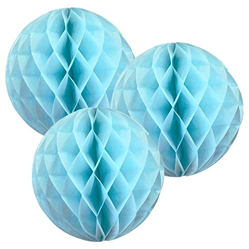 10(25CM) Paper Honeycomb Balls (Pack of 3) Several Colours Available (Baby Blue)