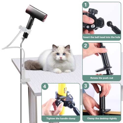 Support sèche-cheveux pour chien blanc réglable mains libres avec pince - 4