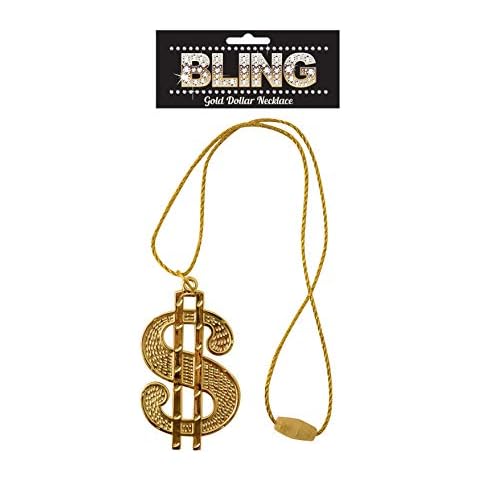 DOLLAR SIGN GOLD COLOURED NECKLACE GANGSTER PIMP FANCY DRESS CHAIN 70'S DADDY Cover