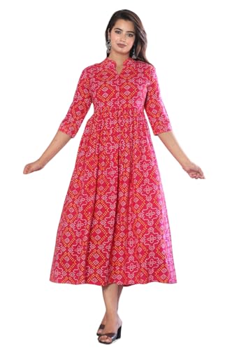 Image of Women's Long Sleeve Floral Print Kurti Dress, Pink