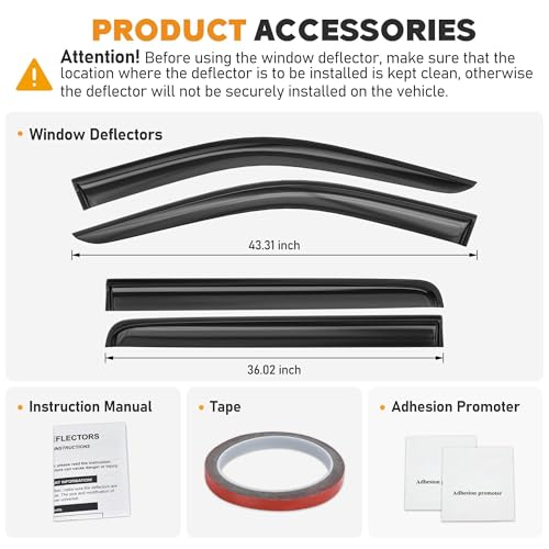 Image of Shatterproof Taped-On Window Deflectors for 2019-2025 Chevrolet (Chevy) Silverado GMC Sierra 1500 2500HD 3500HD Crew Cab, Rain Guards, Window Visors for Cars, Vent Deflector, 4pcs