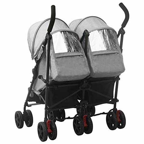 Chenshu Geschwisterwagen, Zwillingskinderwagen, Doppelkinderwagen, Geschwisterbuggy, Double Stroller, Hellgrau Stahl